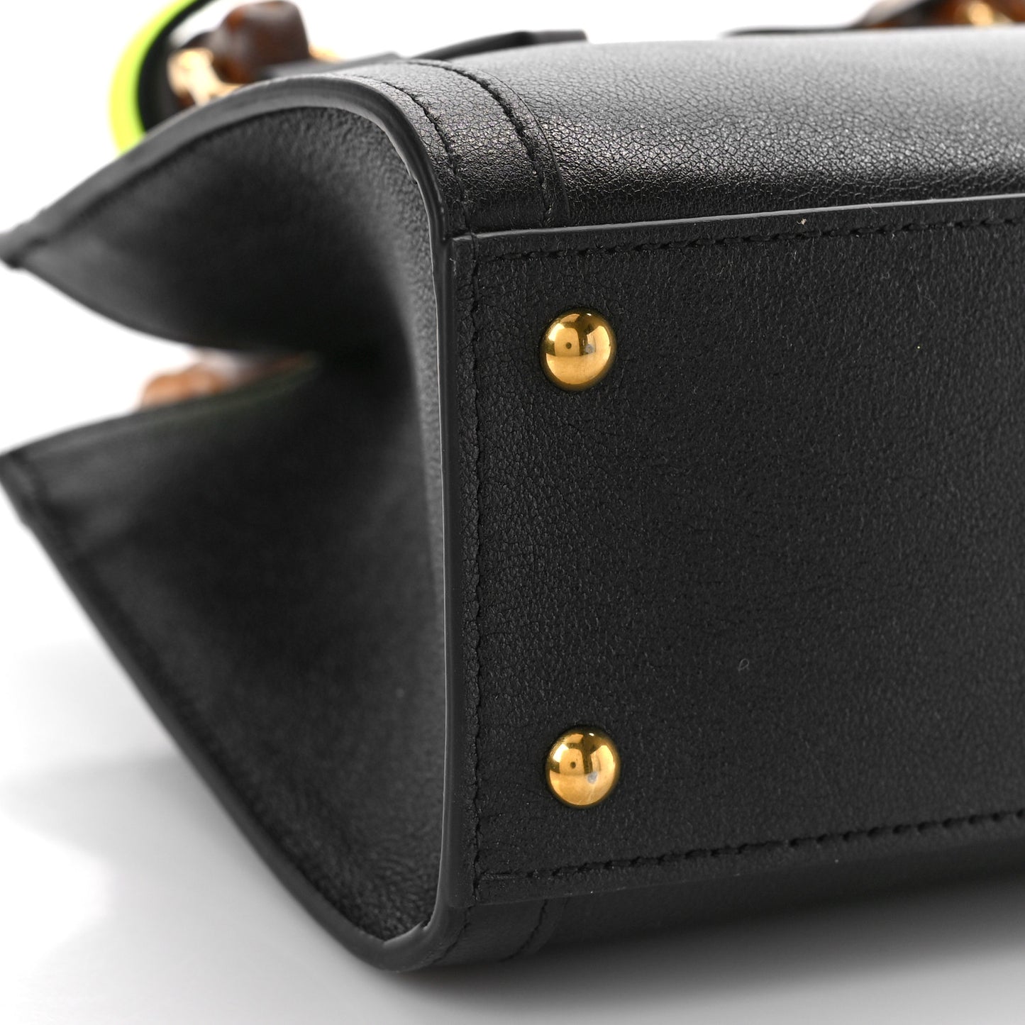 Wonka Grain Calfskin Mini Diana Tote Bag Black Yellow Fluo