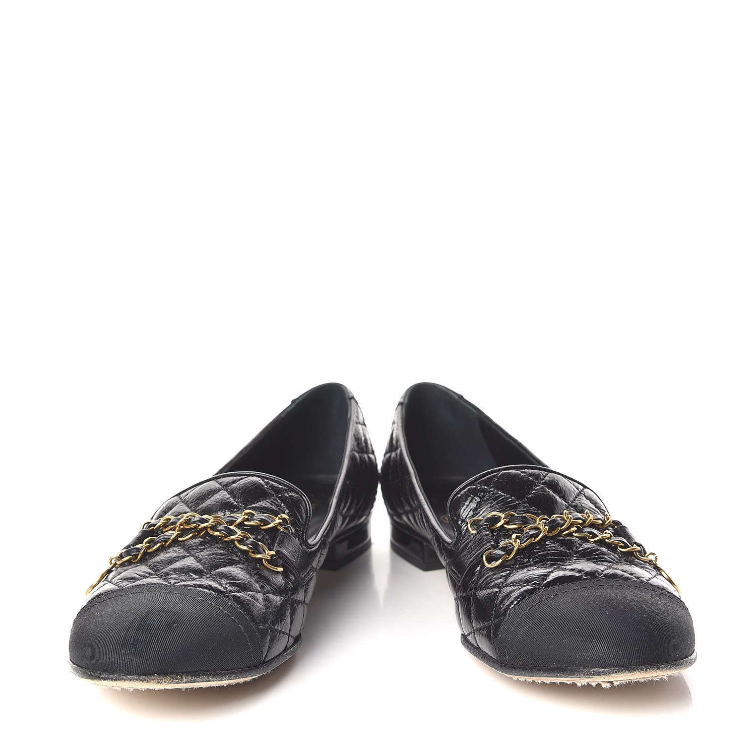 Chanel Grosgrain Glazed Lambskin Quilted Chain Loafers 37.5 Black 5 of 11