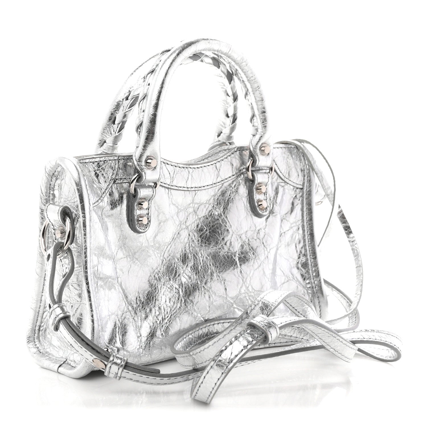 Balenciaga Metallized Arena Lambskin Classic Hardware Nano Le City Silver 3 of 10
