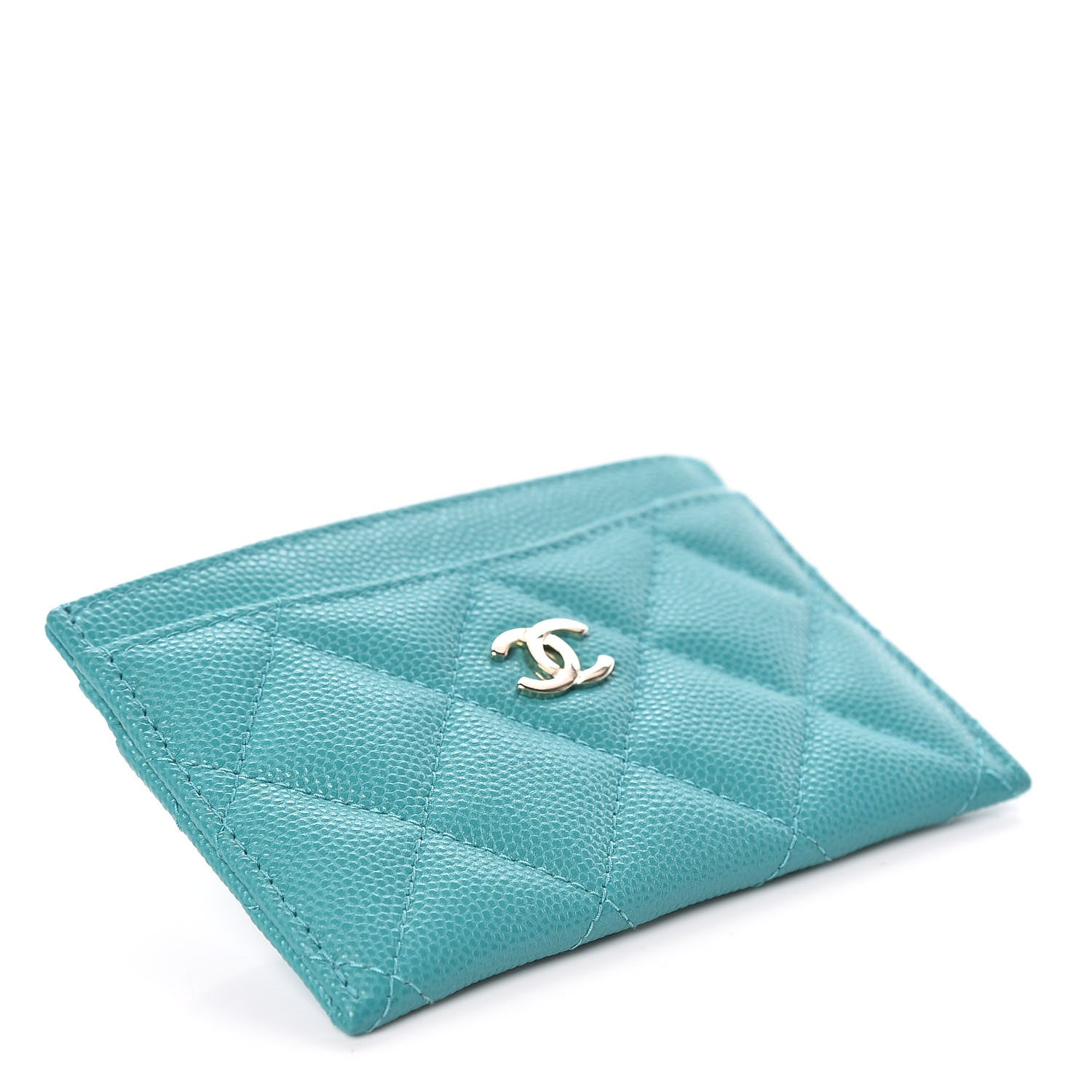 Chanel Caviar Quilted Card Holder Turquoise 4 of 9