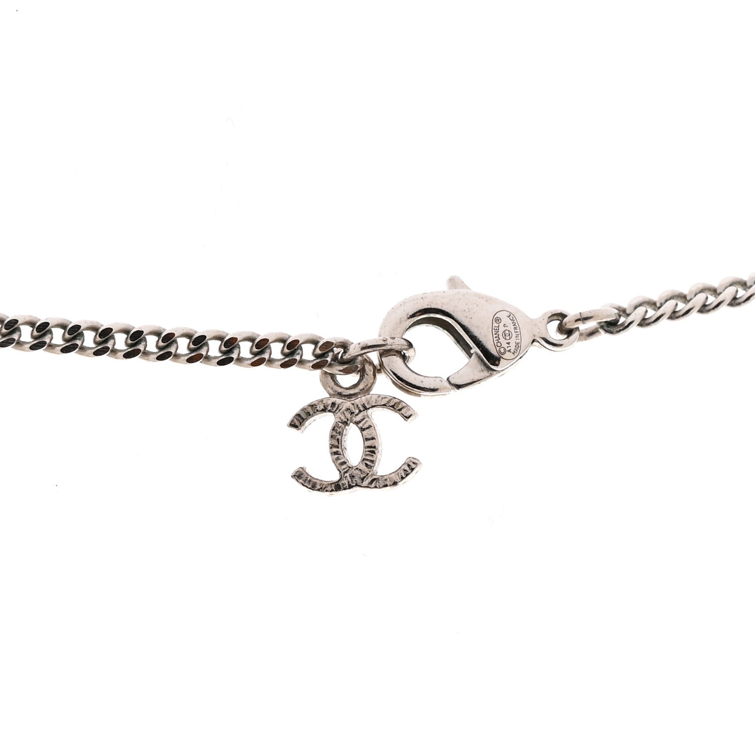 Chanel Crystal CC Pendant Necklace Silver 6 of 7