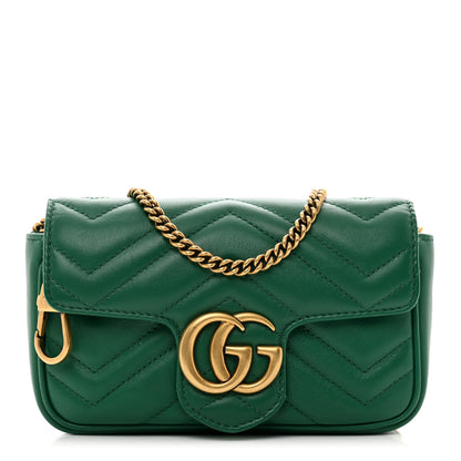 Gucci Calfskin Matelasse Super Mini GG Marmont Shoulder Bag Emerald Green 1 of 11
