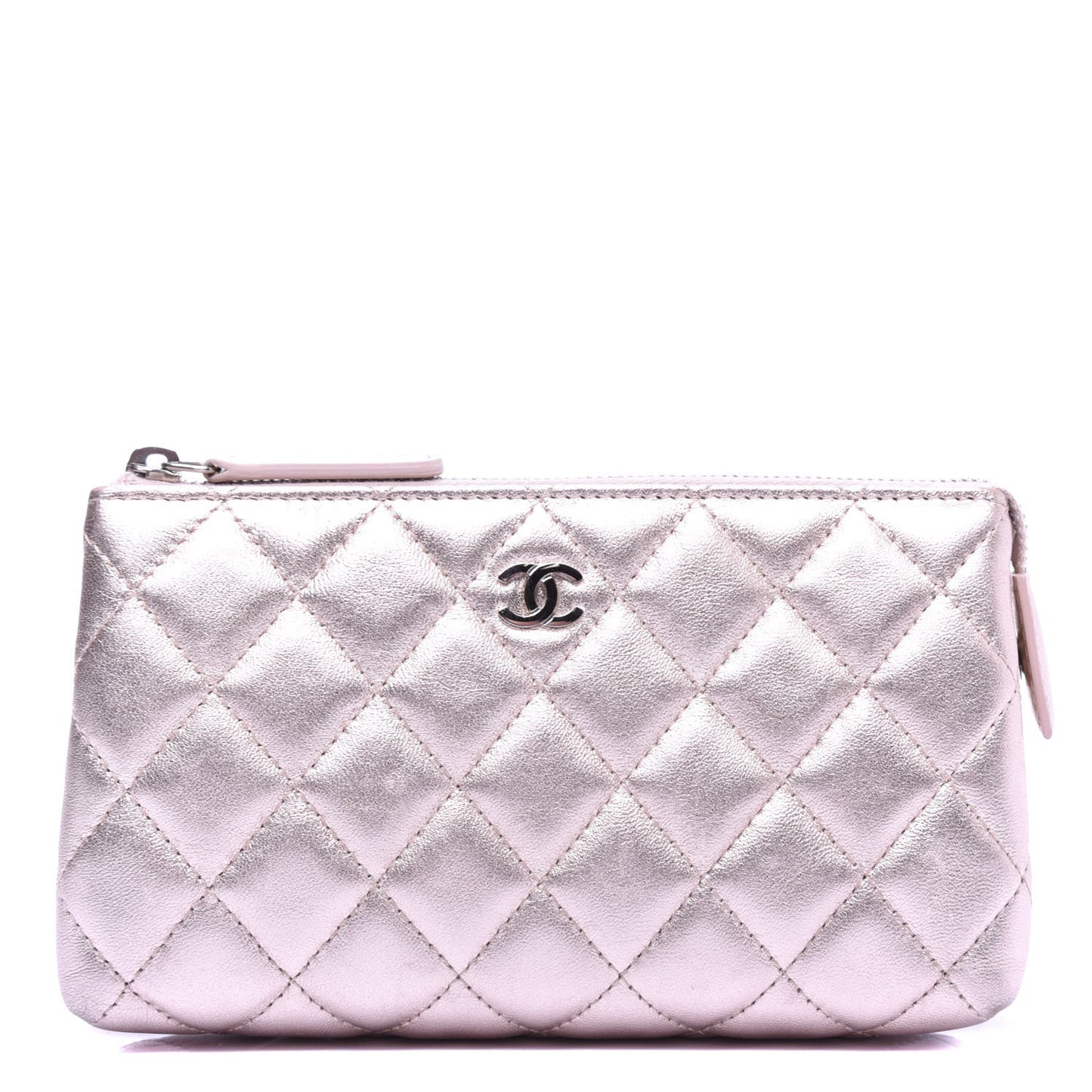 Metallic Lambskin Quilted Cosmetic Pouch Light Pink