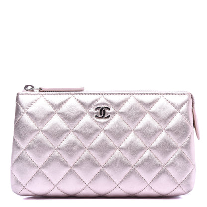 Chanel Metallic Lambskin Quilted Cosmetic Pouch Light Pink 1 of 8
