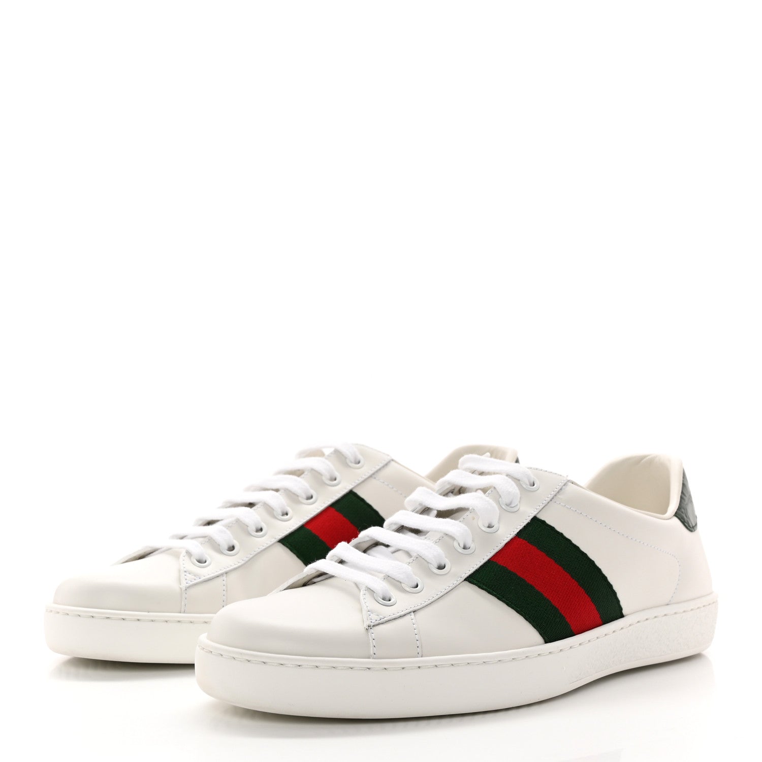 Gucci Calfskin Crocodile Web Mens Ace Sneakers 8 White Green 3 of 16