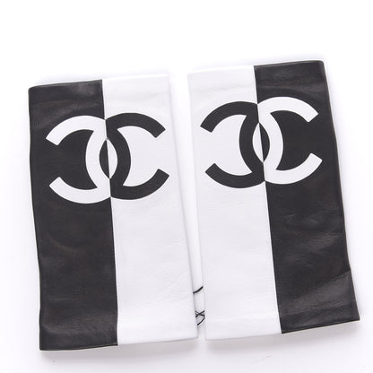 Chanel Lambskin CC Fingerless Gloves 7.5 Black White 2 of 6