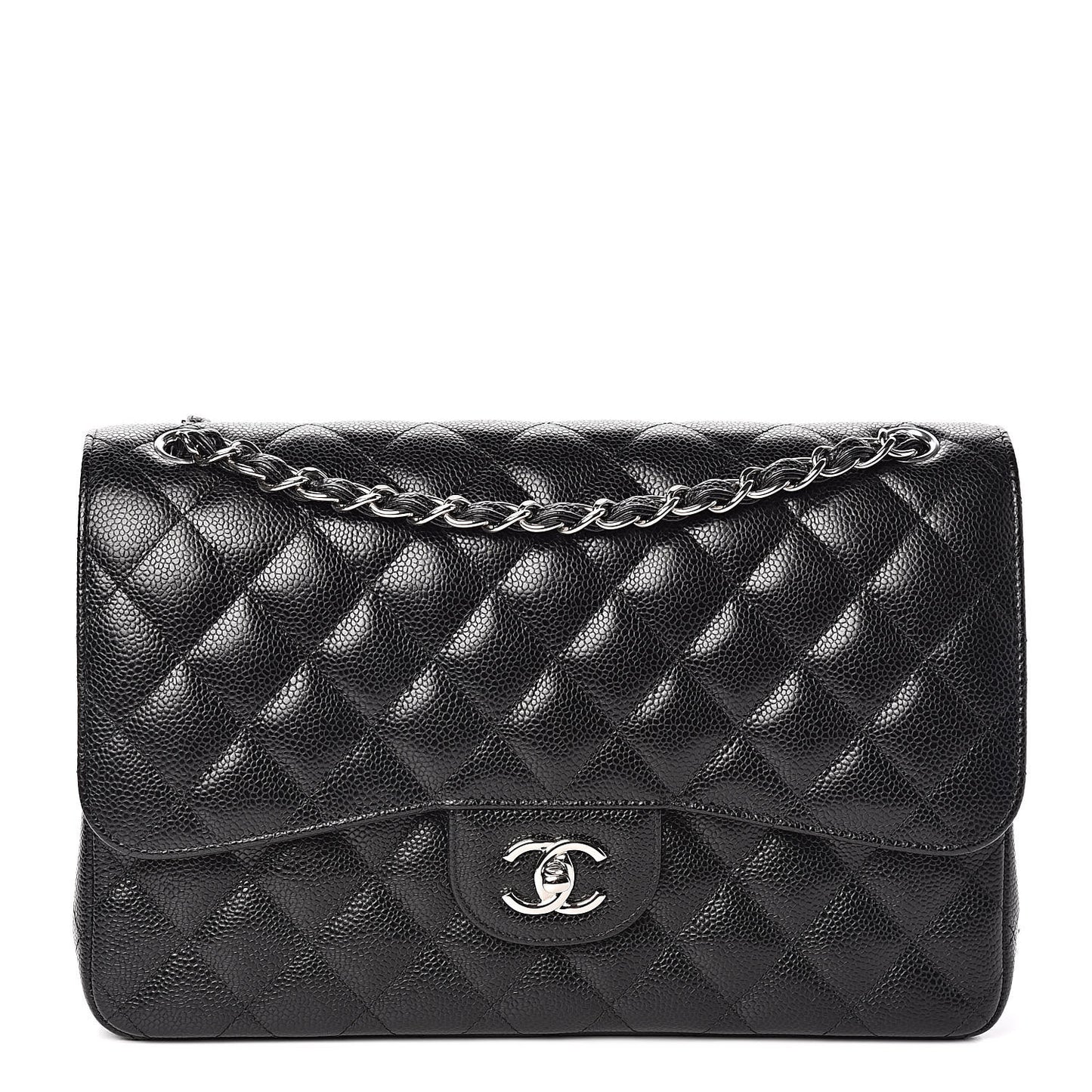 Caviar Quilted Jumbo Double Flap Black