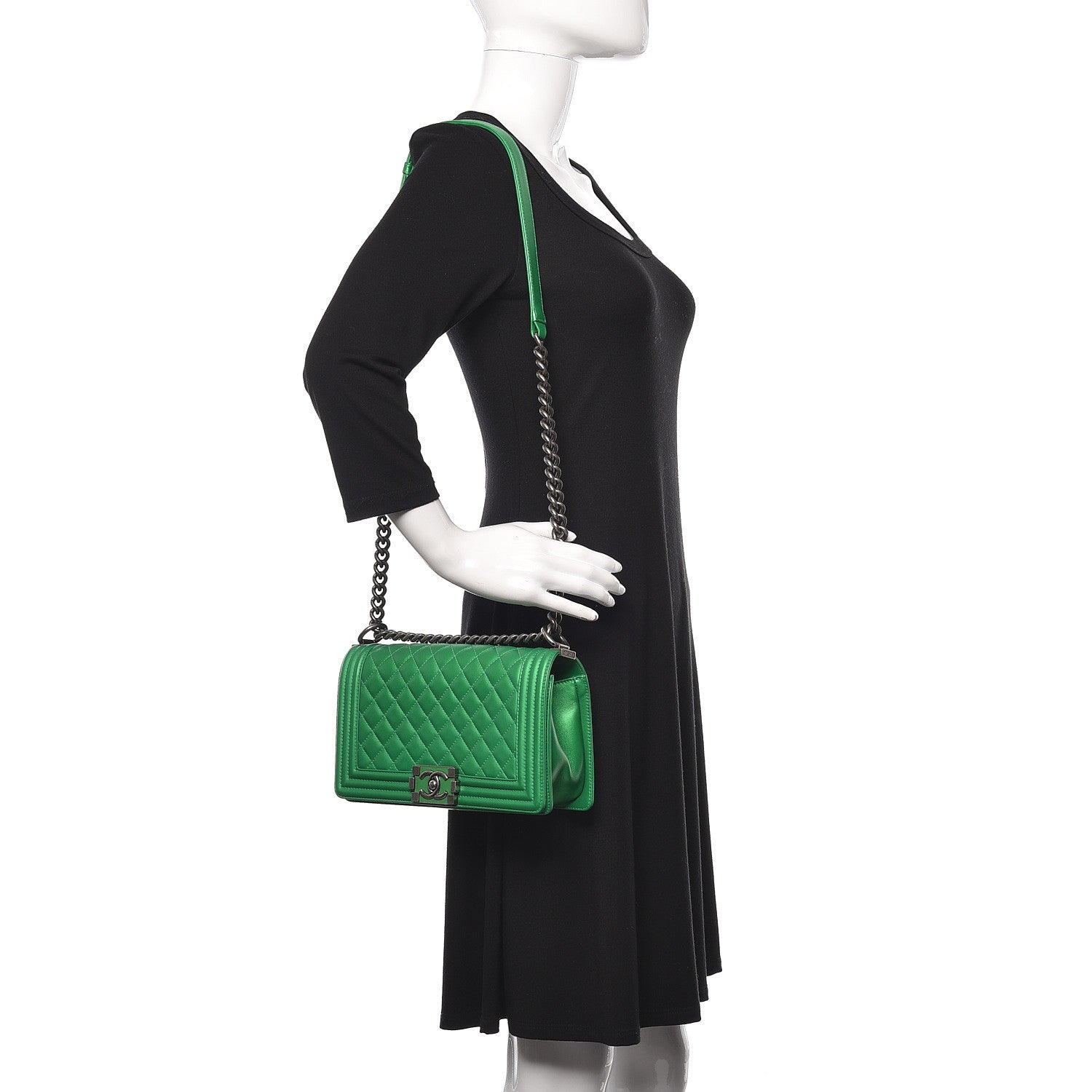 Chanel Metallic Calfskin Quilted Medium Boy Flap Green 2 of 12