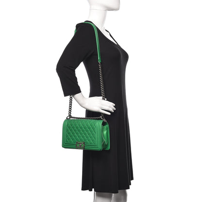 Chanel Metallic Calfskin Quilted Medium Boy Flap Green 2 of 12