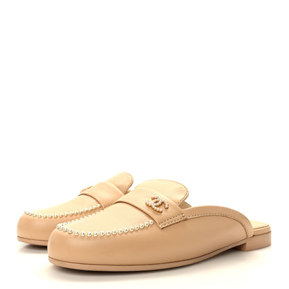Chanel Lambskin Pearl CC Mules 36.5 Beige 3 of 9