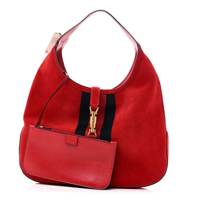 Gucci Soft Suede Web Large Jackie Hobo Red 3 of 11