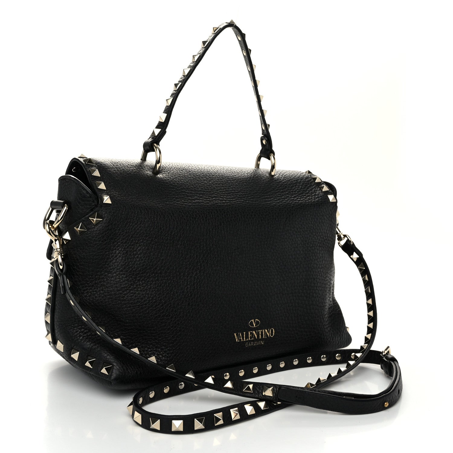 Valentino Garavani Pebbled Calfskin Rockstud Single Handle Flap Bag Black 3 of 9