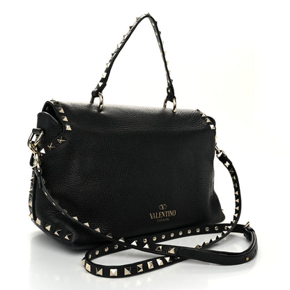 Valentino Garavani Pebbled Calfskin Rockstud Single Handle Flap Bag Black 3 of 9