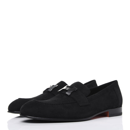 Hermes Suede Goatskin Mens Paris Loafers 40 Black 3 of 10