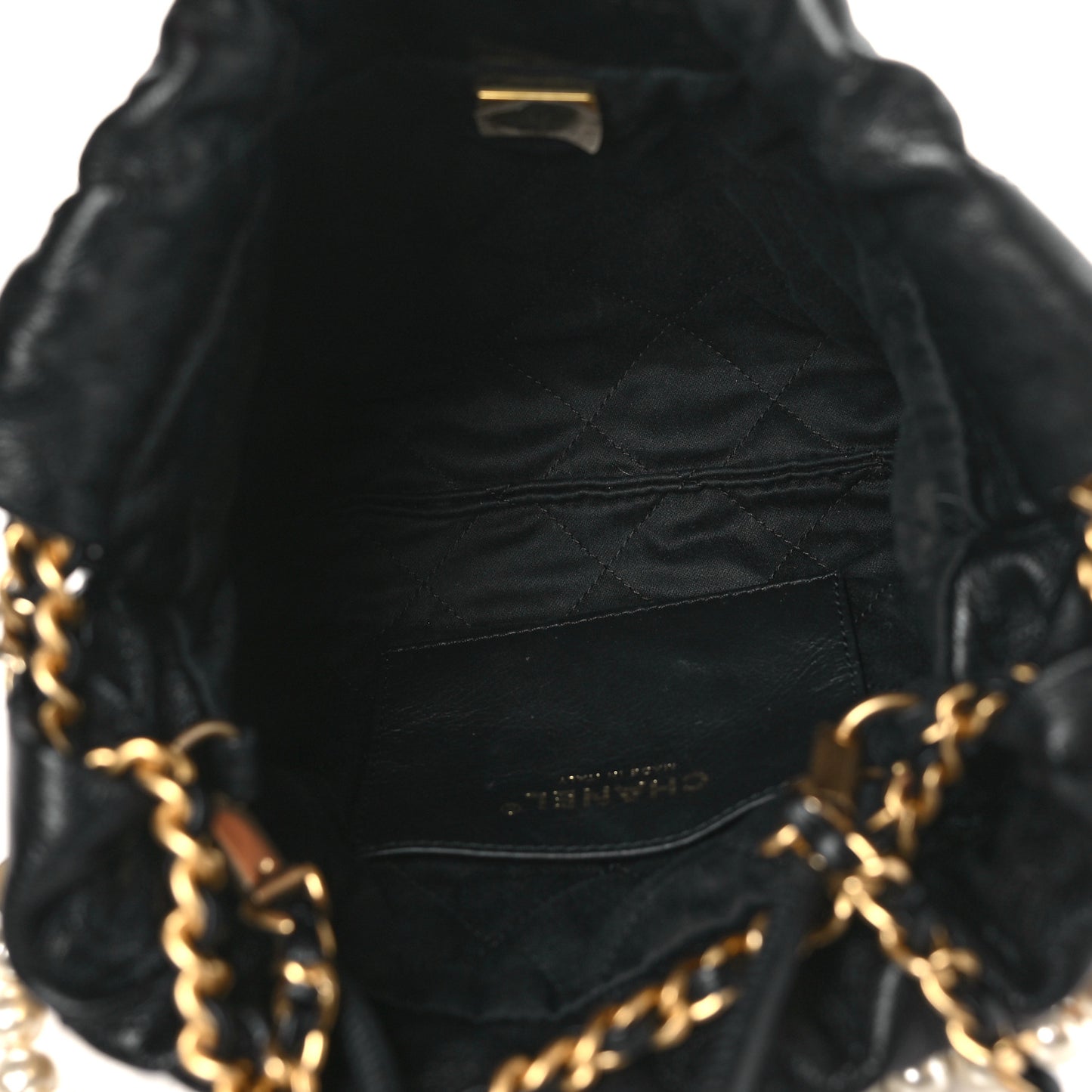 Shiny Crumpled Calfskin Quilted Pearl Mini Chanel 22 Black