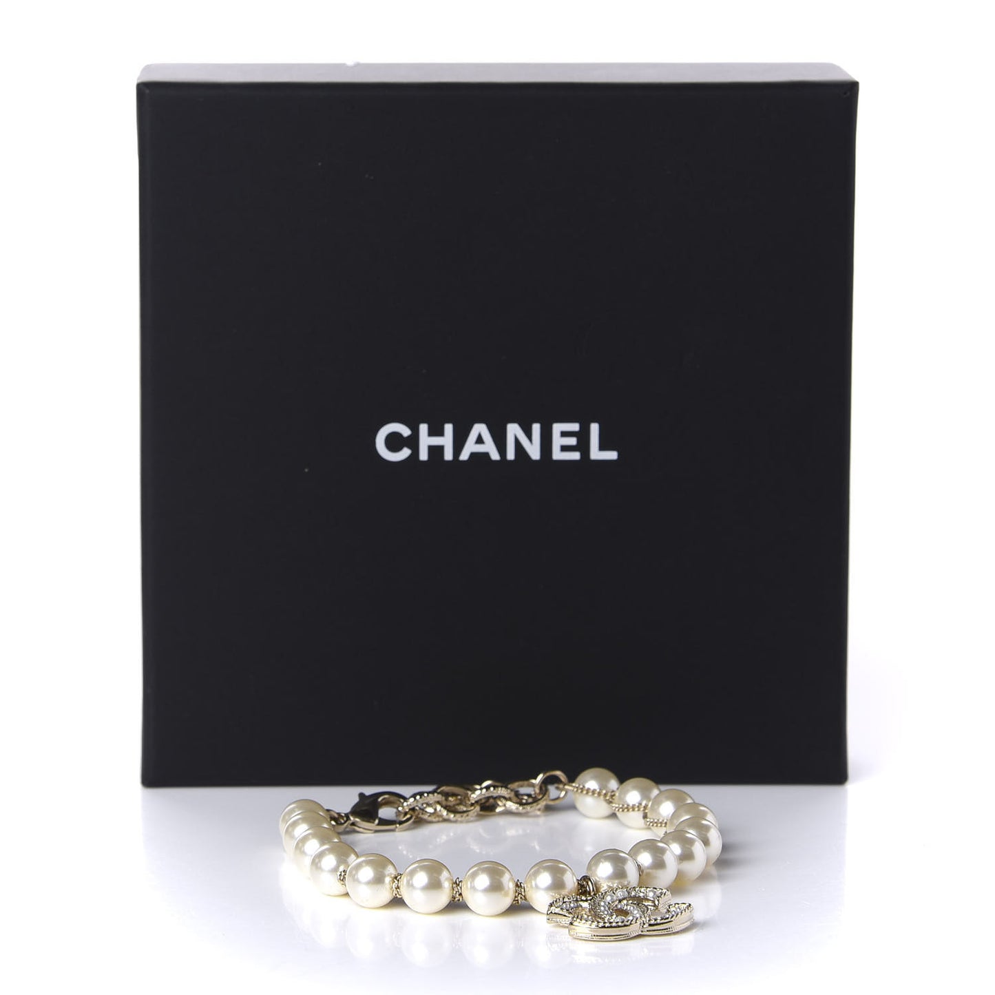 Pearl Crystal CC Bracelet Gold