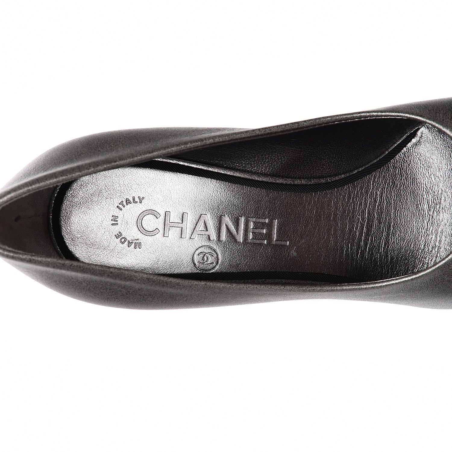 Chanel Metallic Calfskin Grosgrain Cap Toe Pumps 35 Silver Black 7 of 7