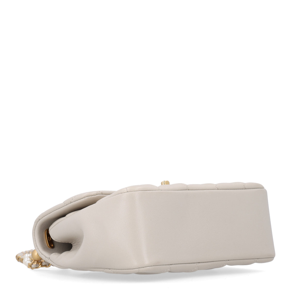 Shiny Lambskin Quilted Pearl Twist Mini Square Flap Light Grey