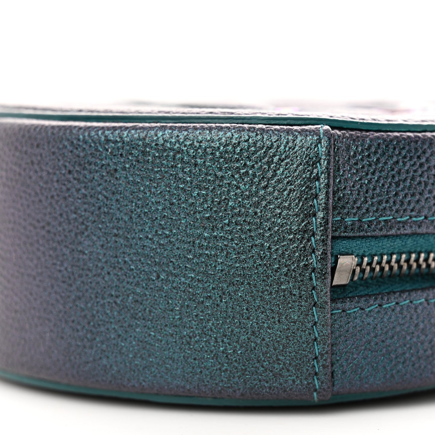 Iridescent Caviar Quilted Round Filigree Crossbody Dark Turquoise