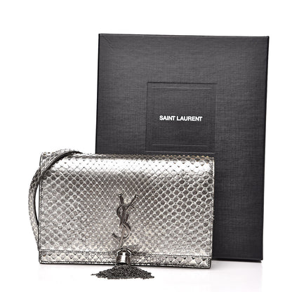 Saint Laurent Metallic Python Calfskin Embossed Classic Monogram Kate Tassel Chain Wallet Anthracite 13 of 13