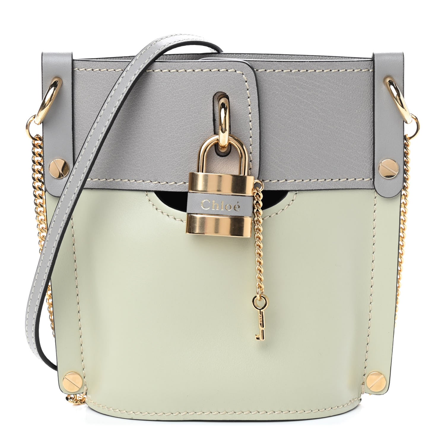 Chloe Shiny Calfskin Goatskin Mini Aby Bi-Color Bucket Light Eucalyptus 1 of 9