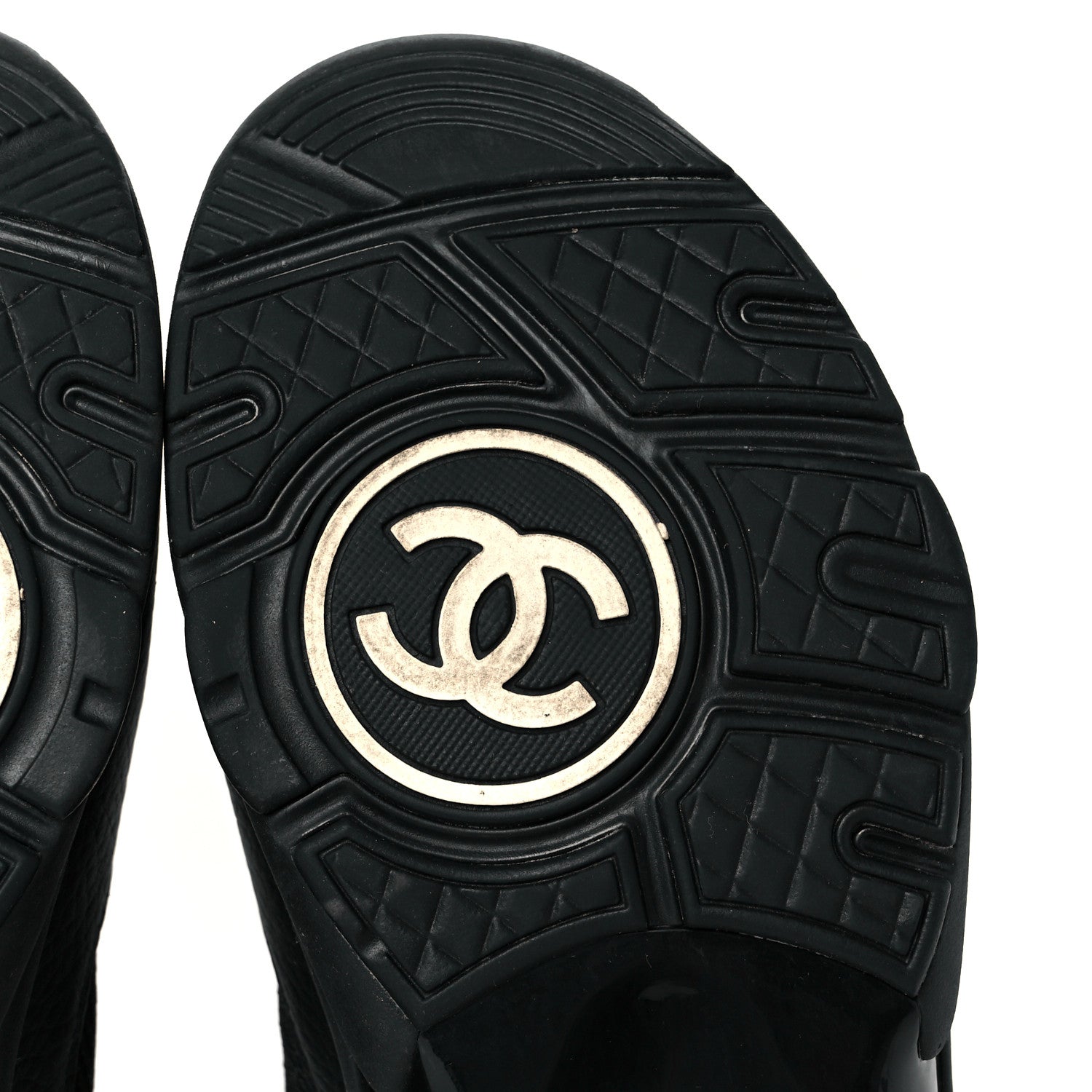 Chanel Mesh Suede Grained Calfskin Womens CC Sneakers 37 Black White 7 of 10
