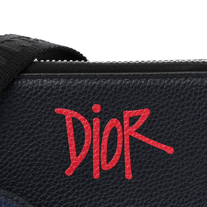 Christian Dior X SHAWN STUSSY Grained Calfskin Ox Head Crossbody Double Zip Crossbody Pouch Navy Blue 11 of 13