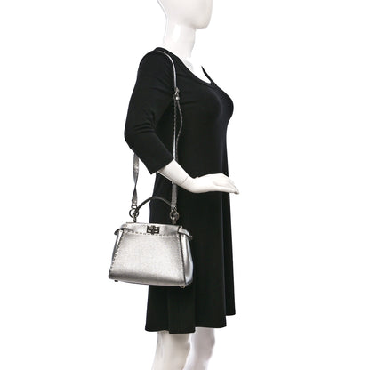 Fendi Cuoio Romano Lux Selleria Mini Peekaboo Iconic Satchel Argento 3 of 9