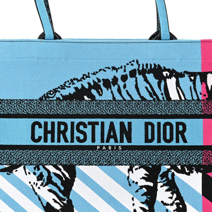 Christian Dior Canvas Embroidered Medium Jungle Pop Book Tote Blue 8 of 11