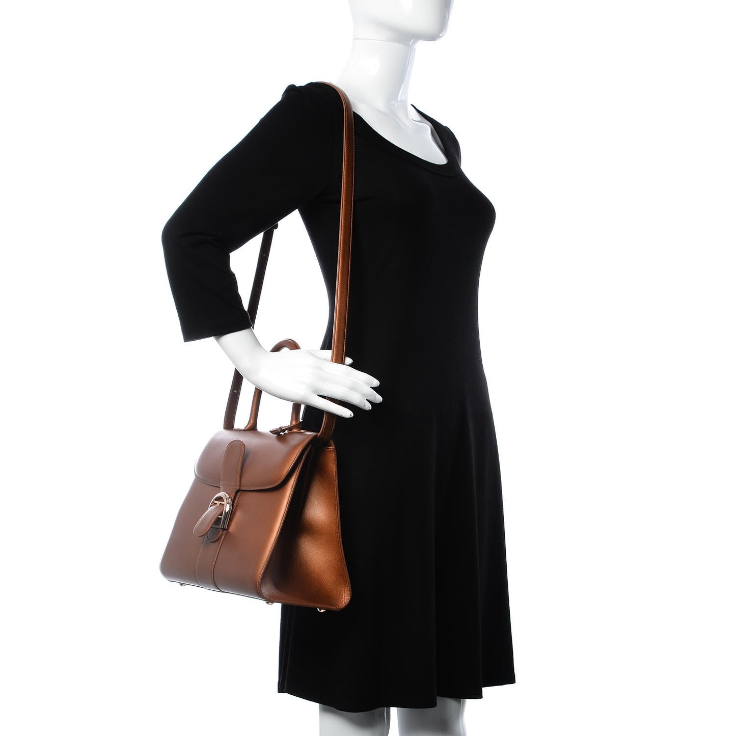 Metallic Calfskin MM Brillant Satchel Bronze
