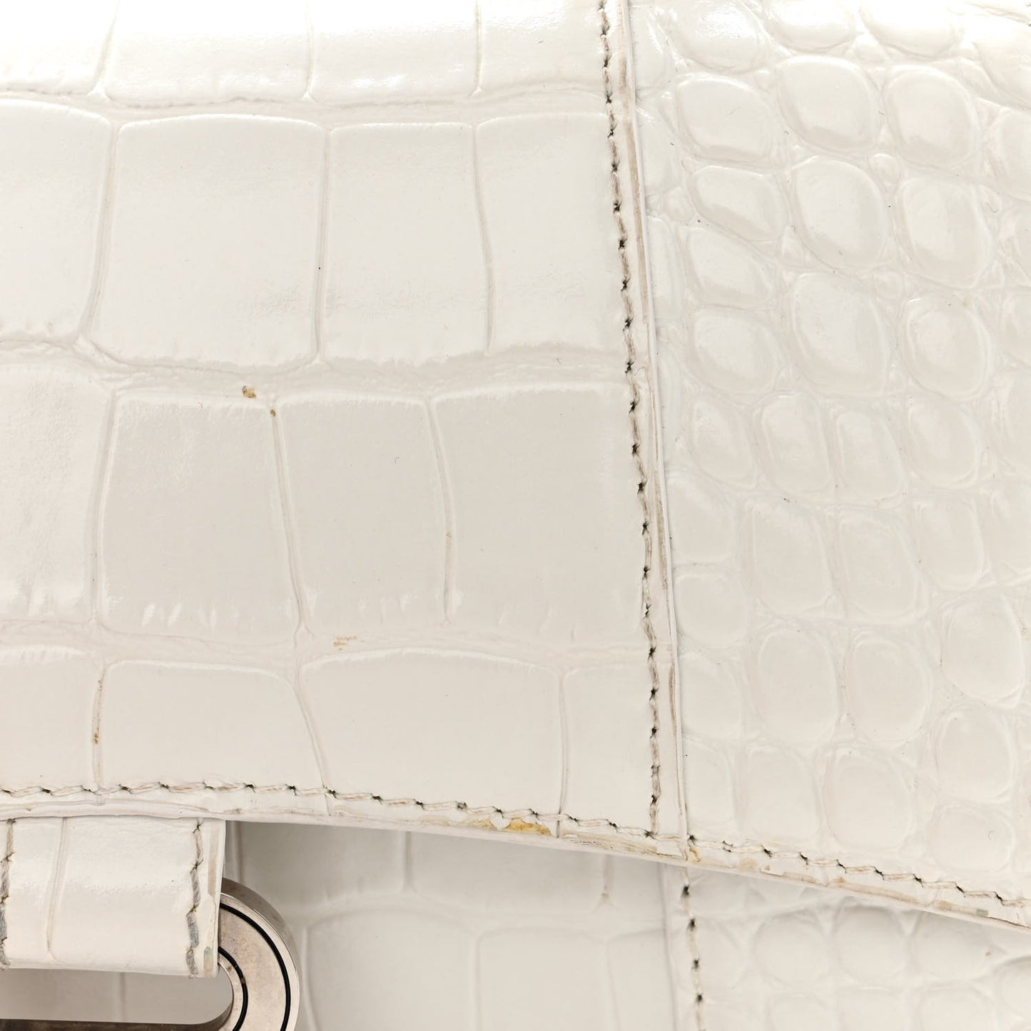 Shiny Calfskin Crocodile Embossed Hourglass Top Handle Bag XS White