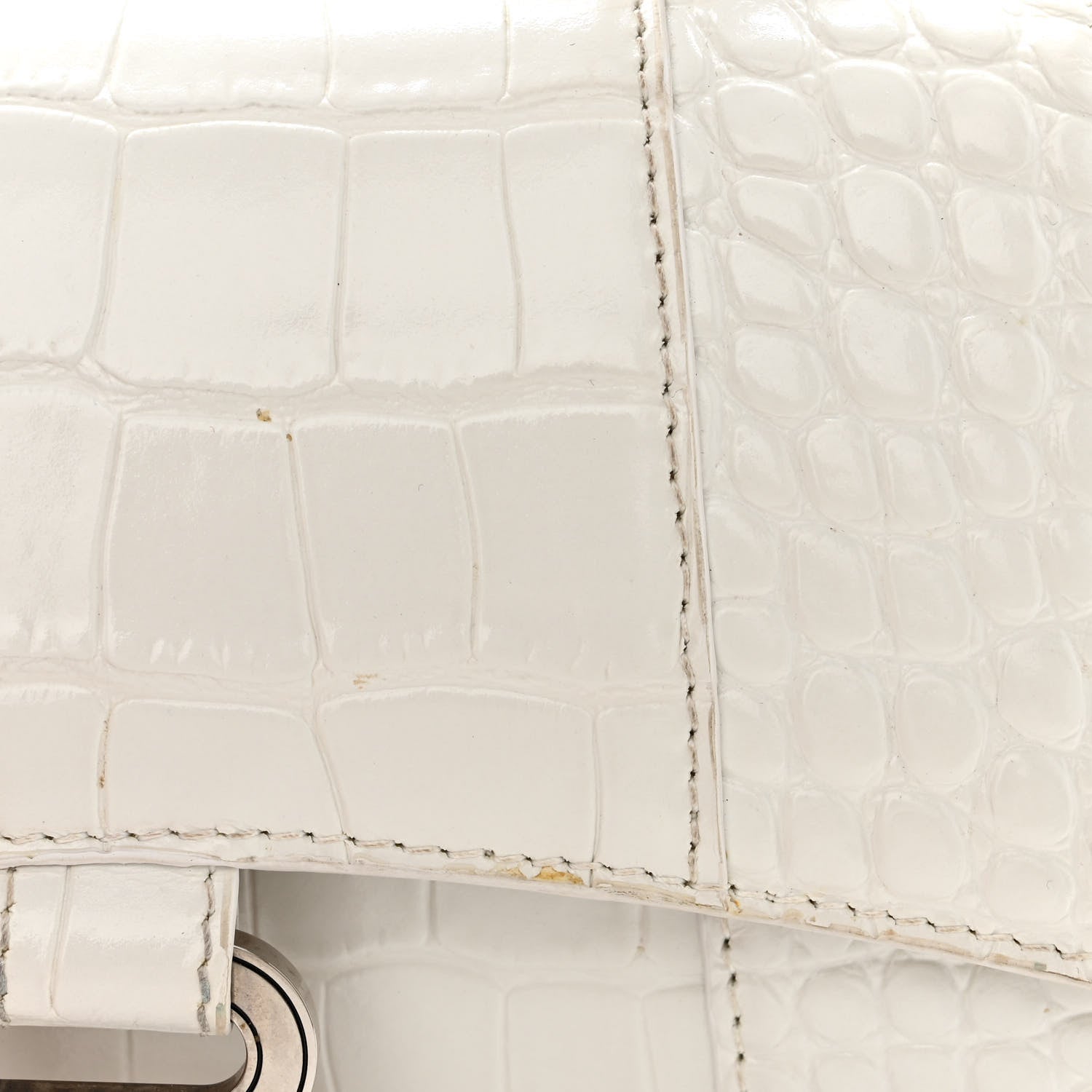 Balenciaga Shiny Calfskin Crocodile Embossed Hourglass Top Handle Bag XS White 14 of 19