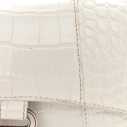 Balenciaga Shiny Calfskin Crocodile Embossed Hourglass Top Handle Bag XS White 14 of 19