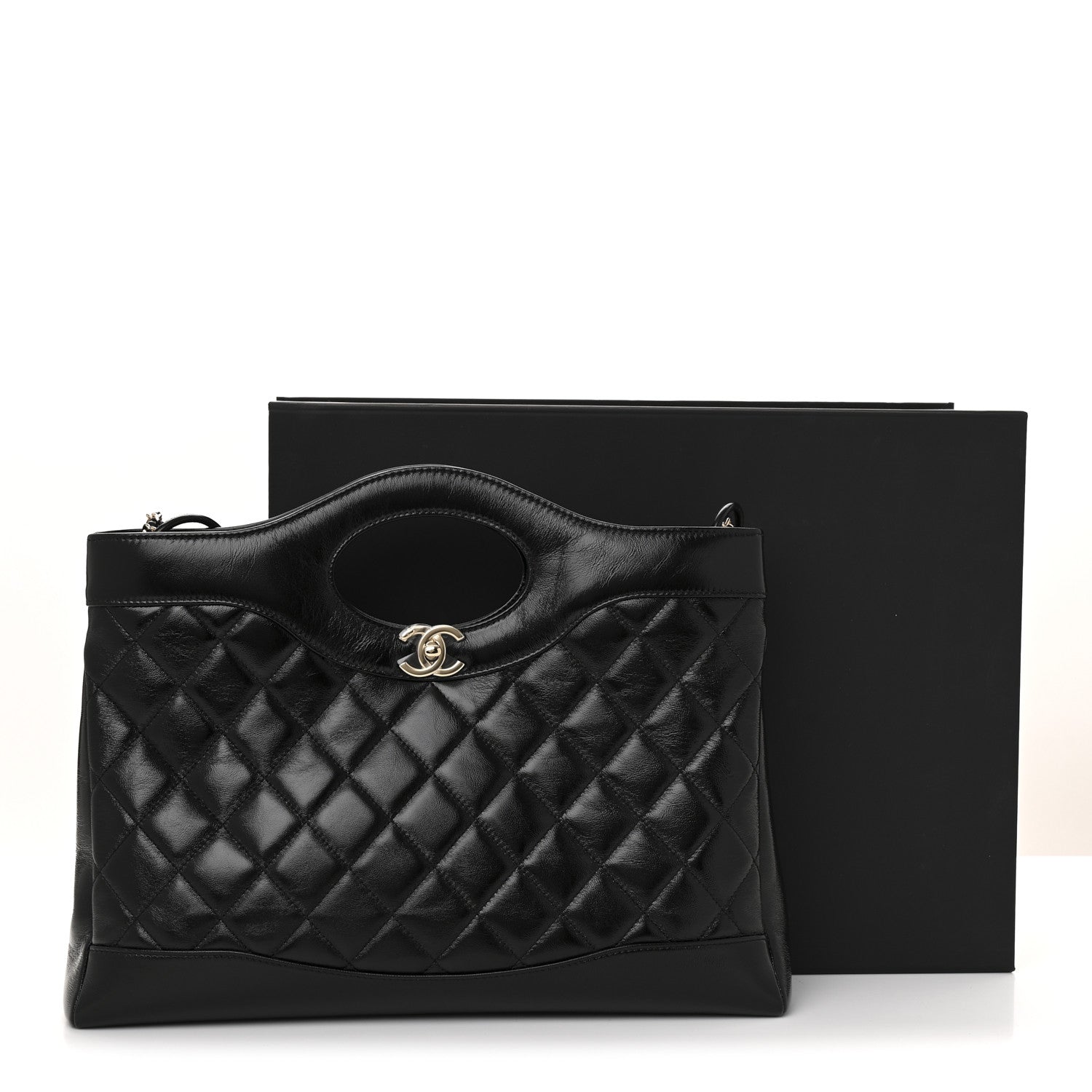 Chanel Shiny Lambskin Quilted 31 Shopping Bag Black 22 of 23