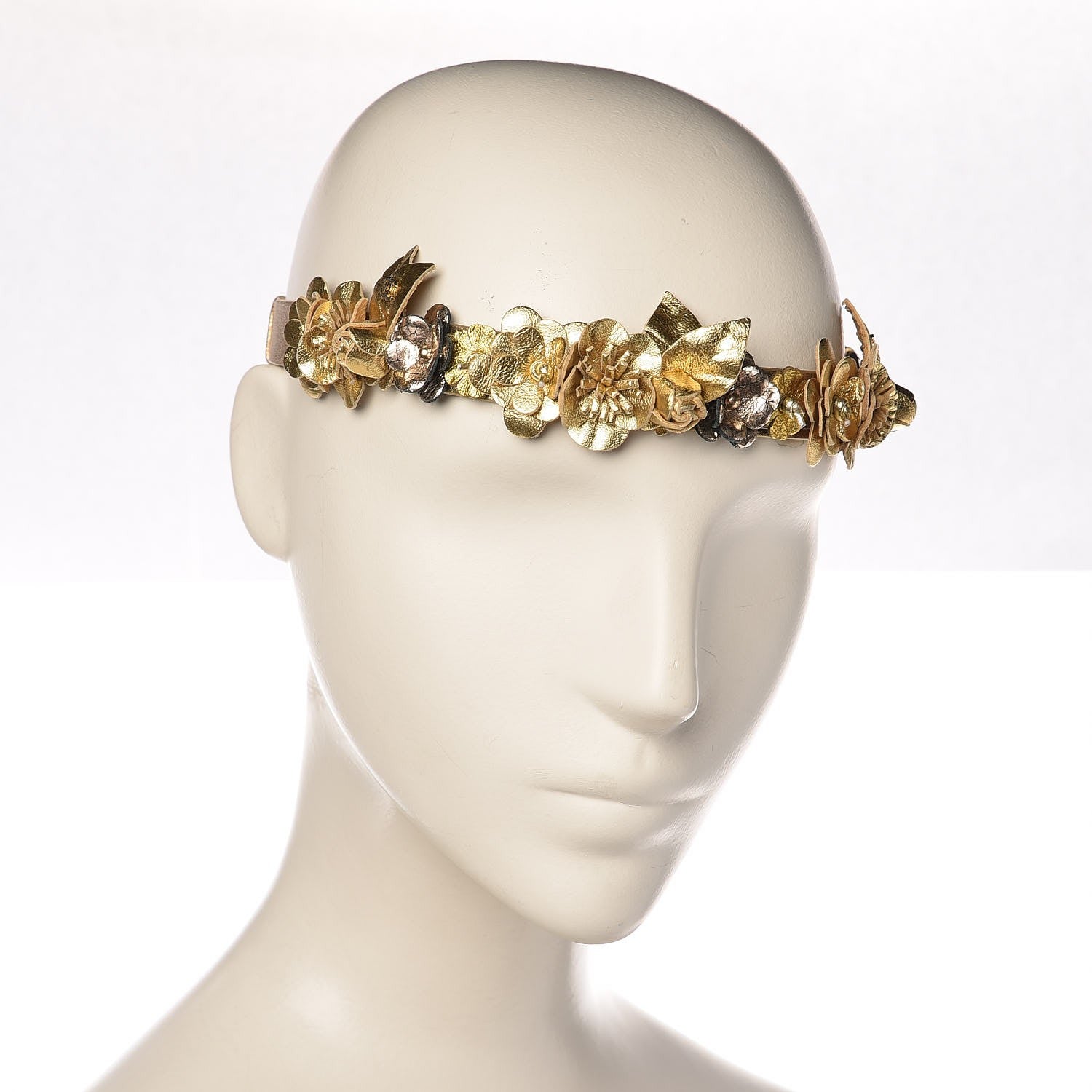 Chanel Metallic Calfskin Floral Headband Gold 2 of 6
