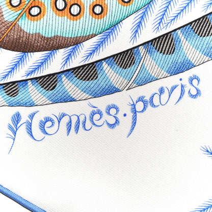 Hermes Silk Plumes En Fete Scarf 90 White Turquoise Multicolor 4 of 4