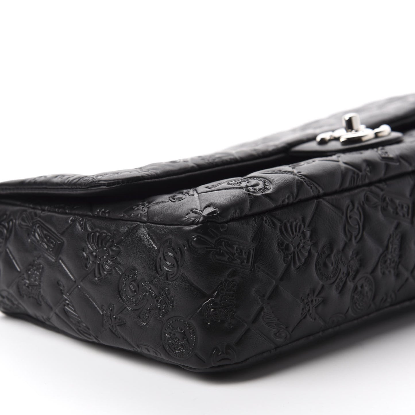 Calfskin Embossed Large Lucky Symbols Flap Black