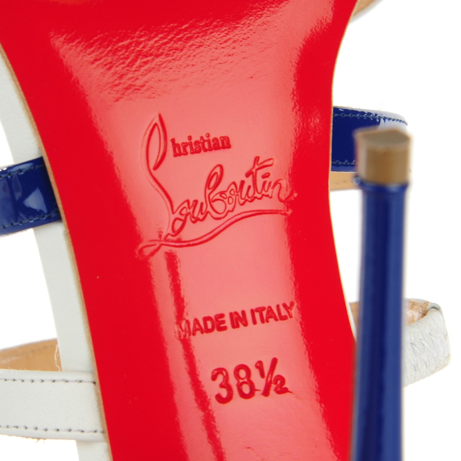 Christian Louboutin Patent Mariniere 100 Sandals 38.5 Blue White 6 of 6