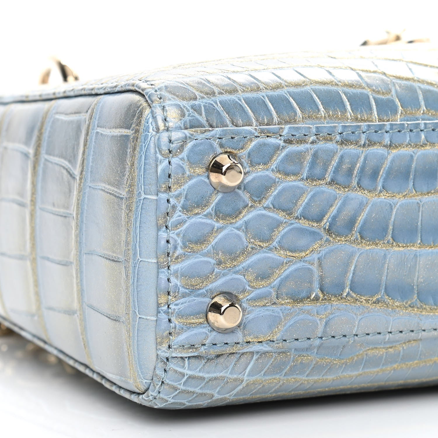 Christian Dior Metallic Alligator Mini Lady Dior Metal Blue 9 of 10