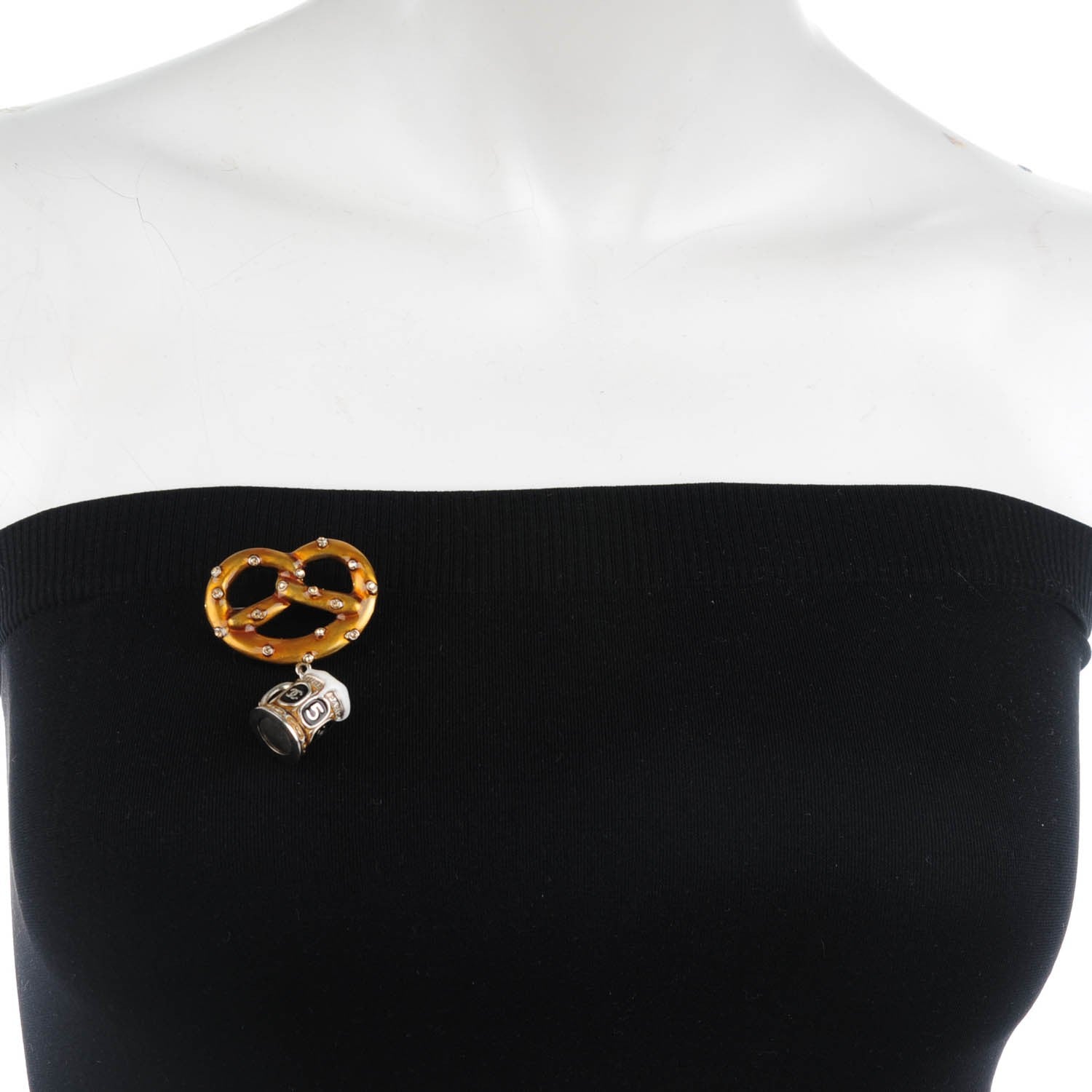 Chanel Crystal Salzburg Pretzel Beer Brooch Brown White Black 2 of 5