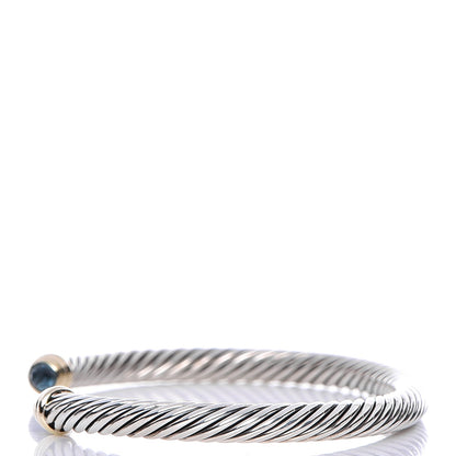 David Yurman Sterling Silver 14K Yellow Gold Blue Topaz 5mm Cable Classics Petite Color Bracelet 4 of 7