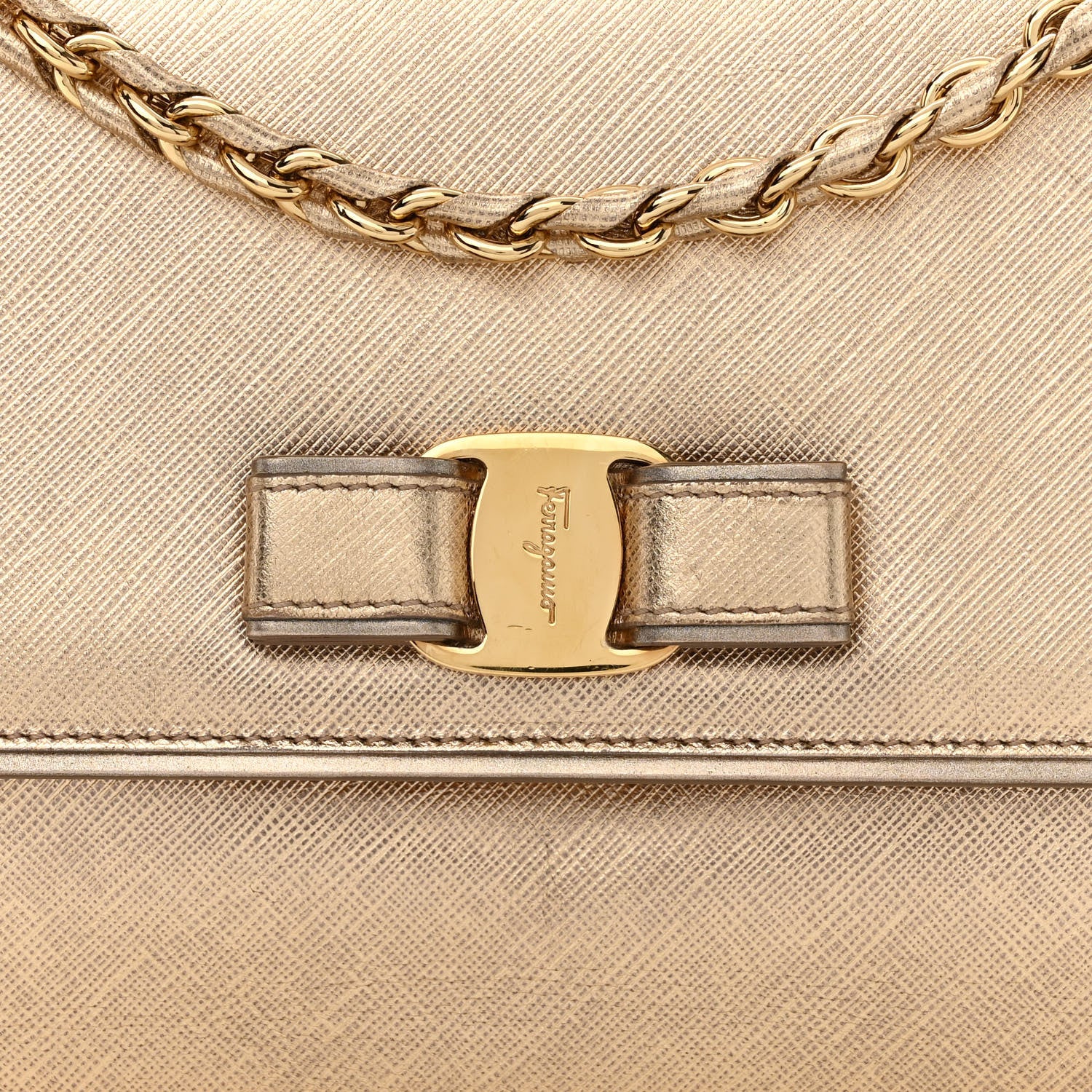 Salvatore Ferragamo Hammered Calfskin Ginny Shoulder Bag Gold 8 of 10