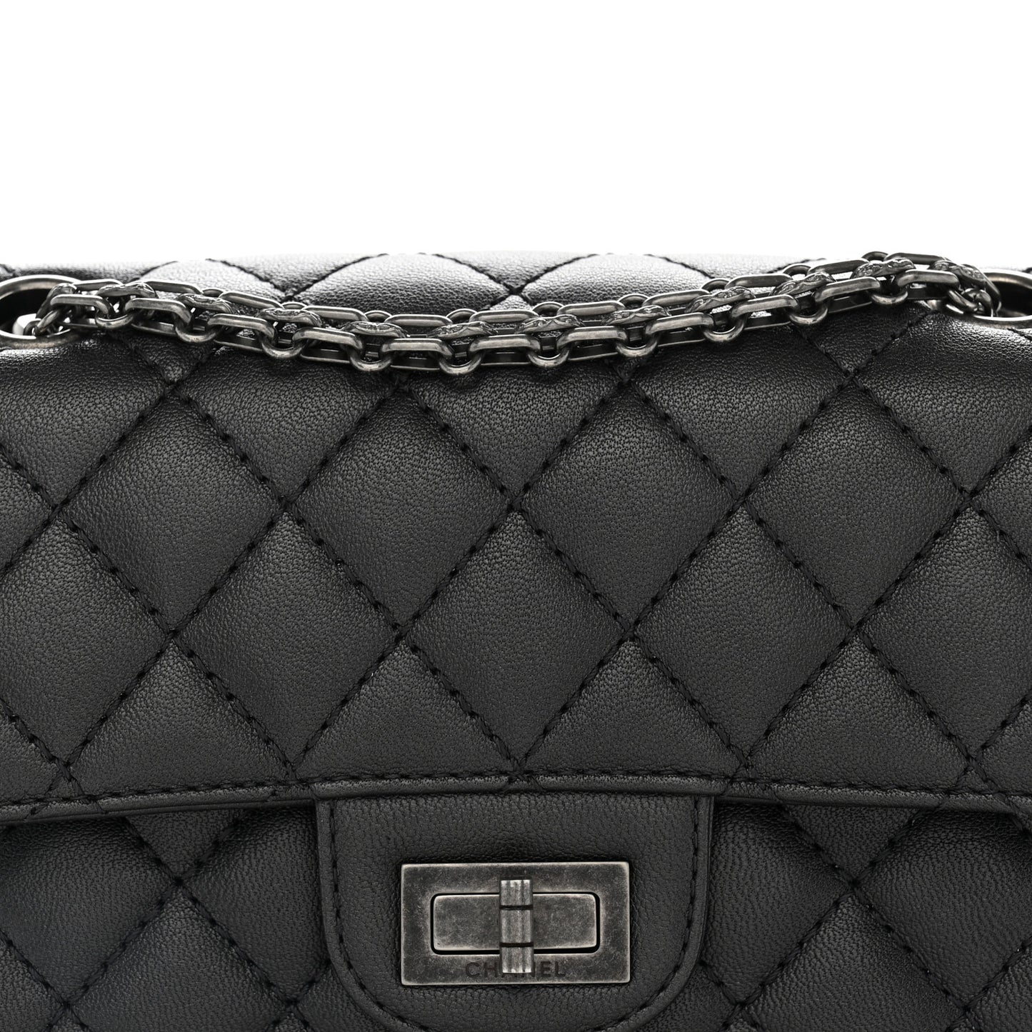 Metallic Sheepskin Quilted 2.55 Reissue Mini Flap Dark Grey