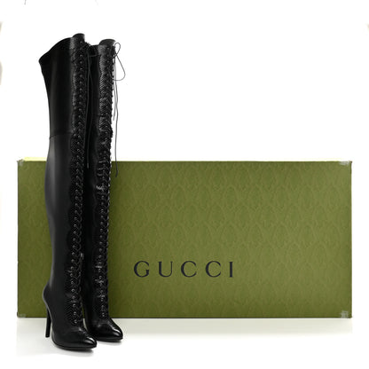 Gucci Calfskin Snakeskin Embossed Harriet Over the Knee High Boots 36 Black 8 of 8