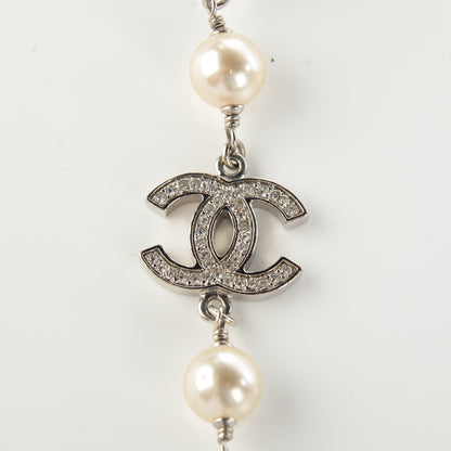 Chanel Crystal Pearl CC Long Necklace Silver 6 of 6