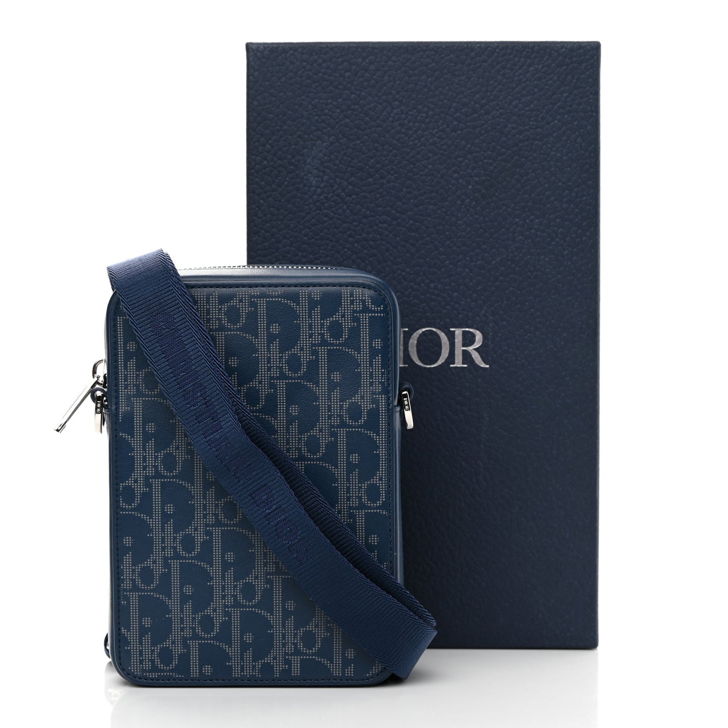 Calfskin Oblique Galaxy Perforated World Tour Messenger Pouch Blue White