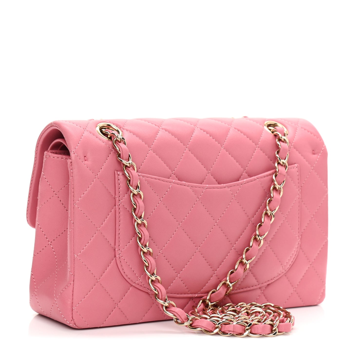 Lambskin Quilted Small Double Flap Pink