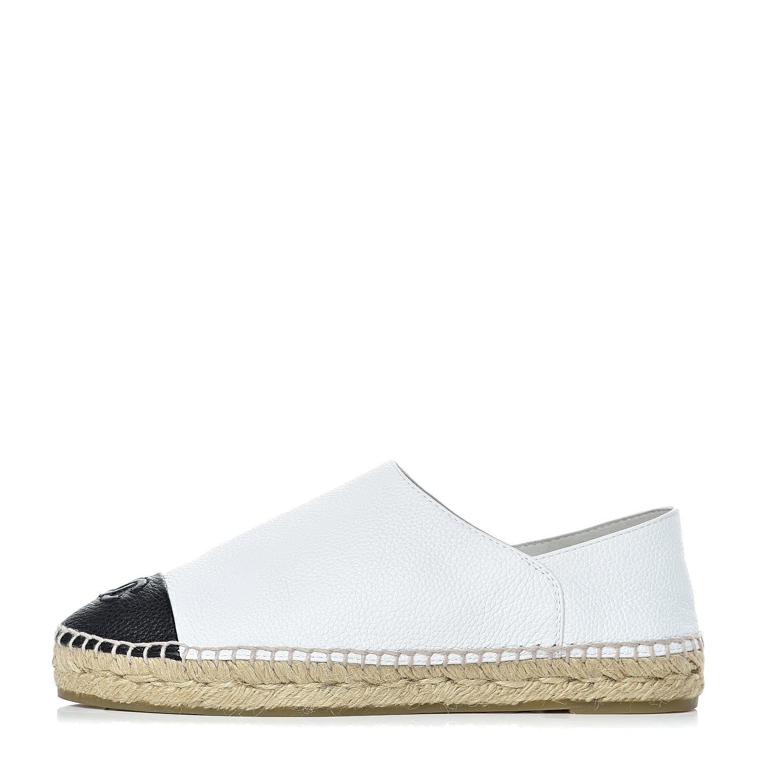 Chanel Grained Calfskin CC Espadrilles 38 White Black 1 of 9