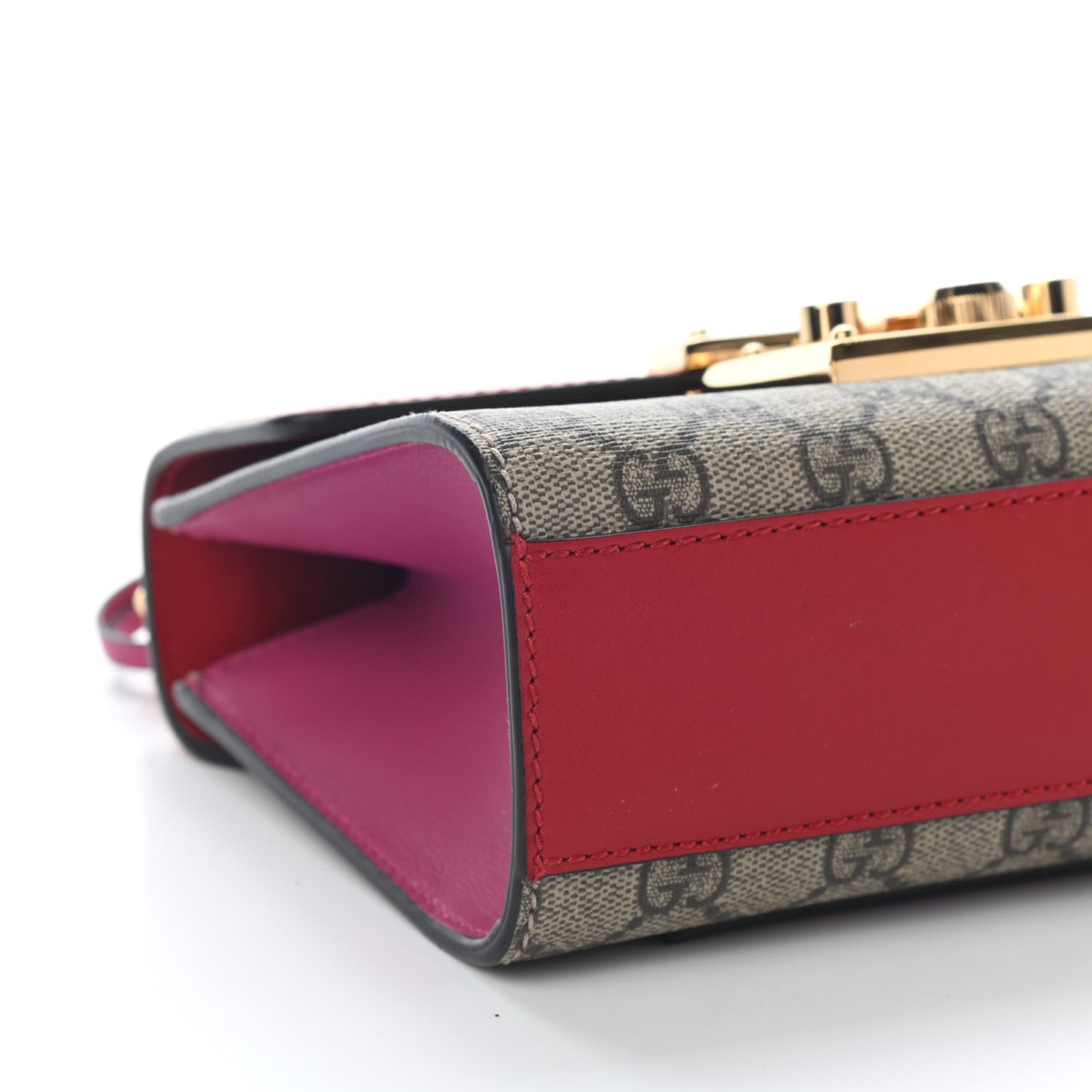 GG Supreme Monogram Calfskin Small Padlock Shoulder Bag Beige Hibiscus Red New Rosette