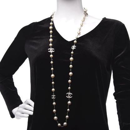 Chanel Crystal Pearl CC Long Necklace Silver 2 of 4
